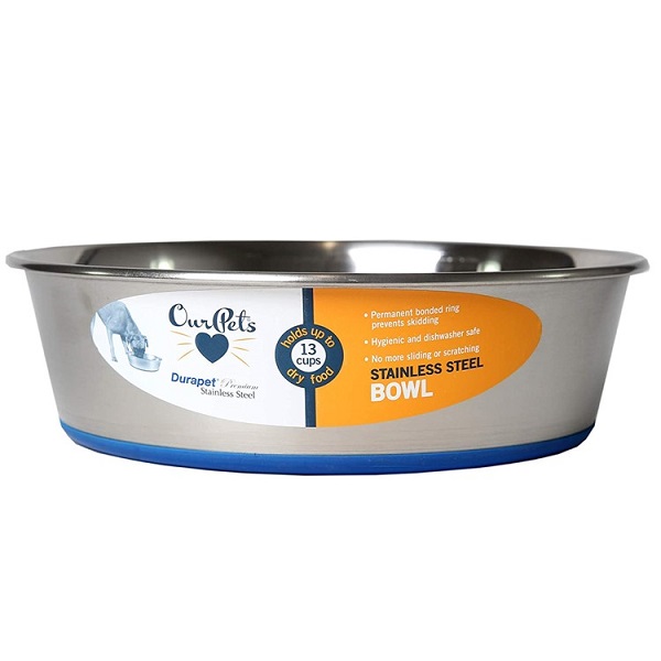 OurPets Durapet Premium Rubber-Bonded Stainless Steel Dog Bowl - 13 Cups
