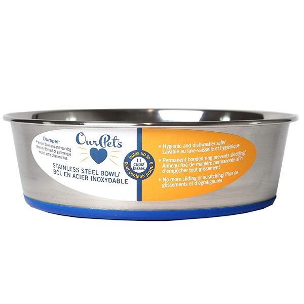 OurPets Durapet Premium Rubber-Bonded Stainless Steel Dog Bowl - 11 Cups