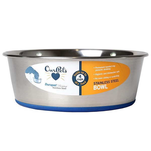 OurPets Durapet Premium Rubber-Bonded Stainless Steel Dog Bowl - 4 Cups