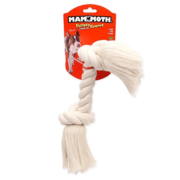 Mammoth Flossy Chews Bone Color 2 Knot Dog Rope Toy - (16")