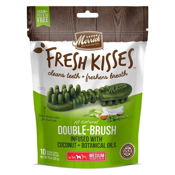 Merrick Fresh Kisses Double-Brush Coconut Dental Dog Treats - Medium (10oz)