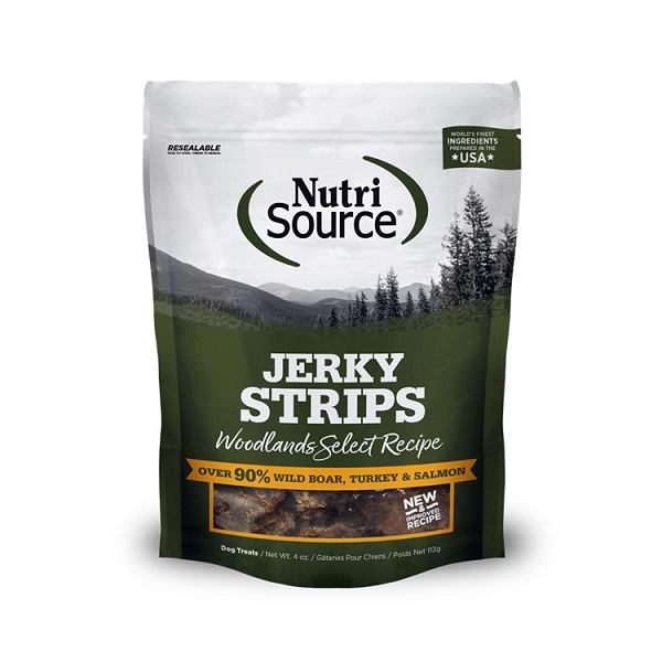 NutriSource Woodlands Select Boar, Turkey, and Fish Recipe Grain Free Jerkey Strips Dog Treats - 4oz