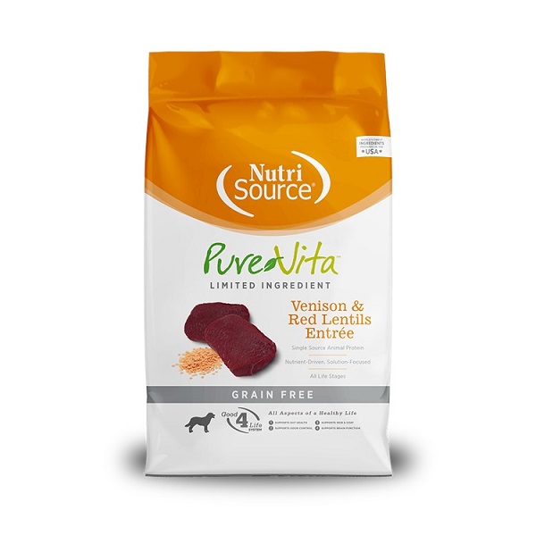 NutriSource Pure Vita Grain Free Venison & Red Lentil Entree Dog Food - 25lb