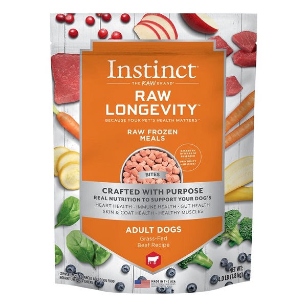 Instinct Raw Longevity Frozen Bites Grass-Fed Beef Recipe