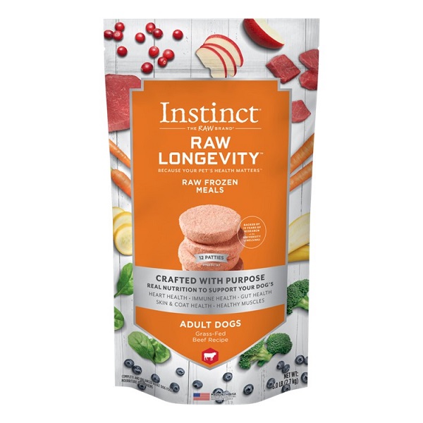 Instinct Raw Longevity Frozen Patties Grass-Fed Beef Recipe 6lb