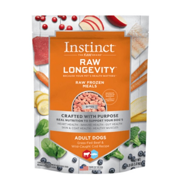 Instinct Raw Longevity Frozen Bites Grass-Fed Beef & Wild-Caught Cod Recipe 4lb