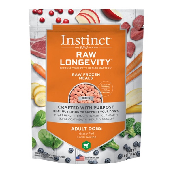 Instinct Raw Longevity Frozen Bites Grass-Fed Lamb Recipe 4lb