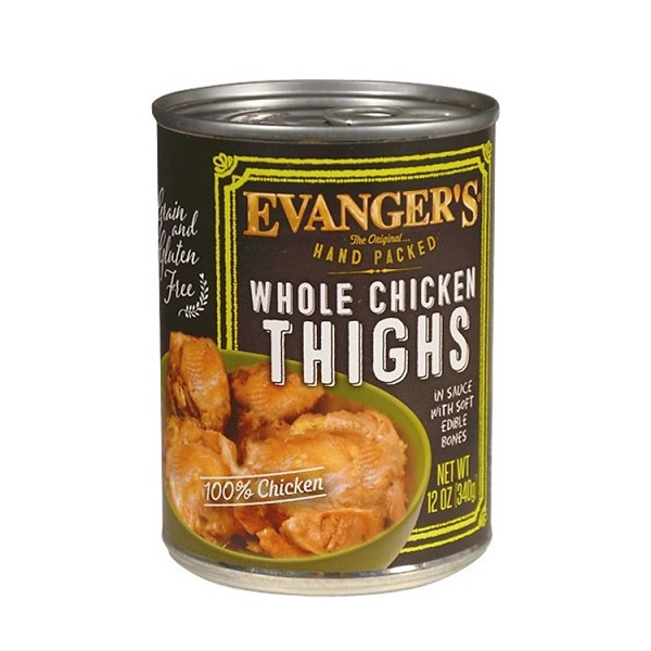 Evanger's Hand Packed Grain-Free Whole Chicken Thighs Wet Dog Food - 12oz