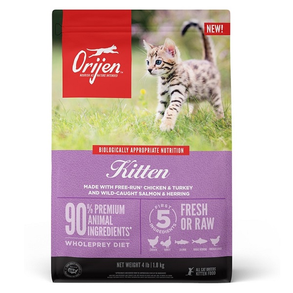 ORIJEN Free Run Chicken & Turkey, Salmon & Herring Grain-Free Dry Kitten Food - 4lb