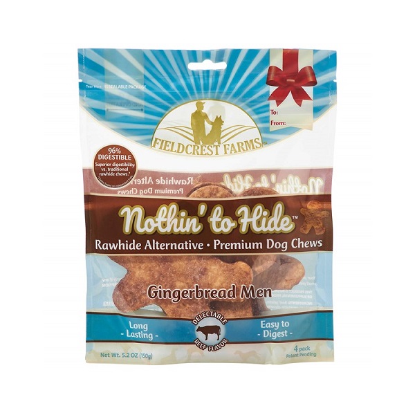 Fieldcrest Farms Nothin' to Hide Holiday Gingerbread Men Beef Flavor Dog Chew - 4pk