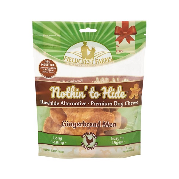 Fieldcrest Farms Nothin' to Hide Holiday Gingerbread Men Chicken Flavor Dog Chew - 4pk