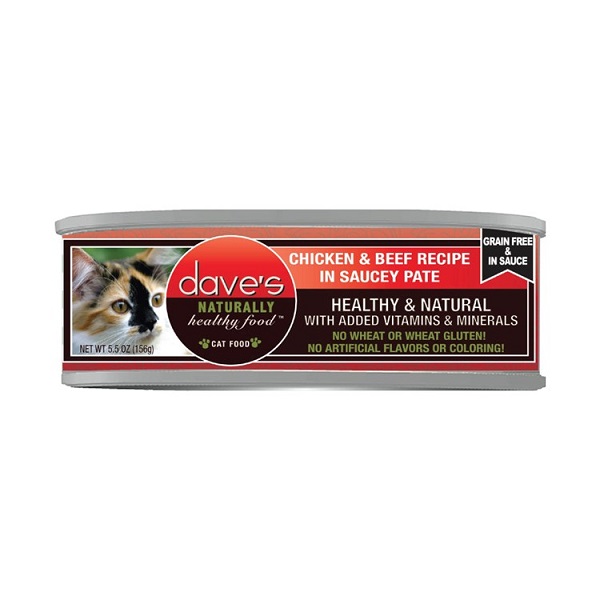 Dave's Chicken & Beef Recipe in Saucey Pate Wet Cat Food - 5.5oz
