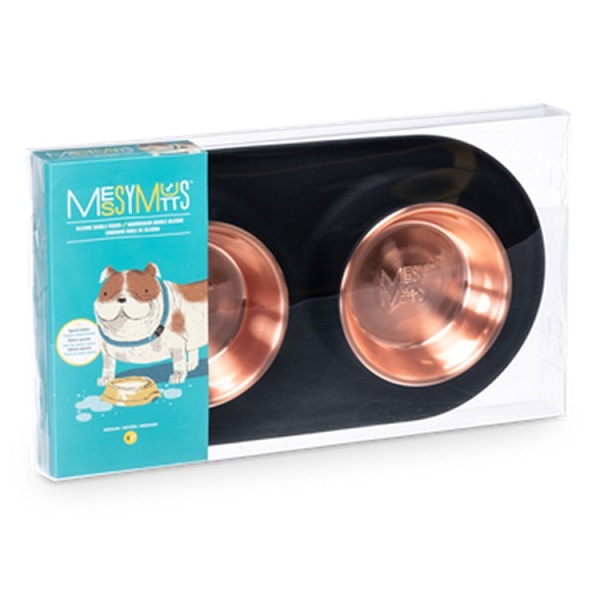 Messy Mutts Double Silicone Feeder w/Special Edition Copper Colored Bowls - Medium