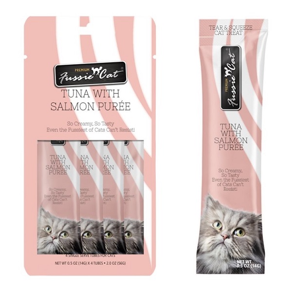Fussie Cat Tuna w/Salmon Puree Cat Treat Tubes - (4pk) 0.5oz