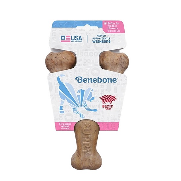 Benebone Bacon Flavor Wishbone Puppy Chew Toy - Medium