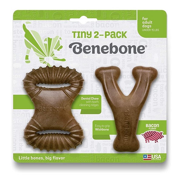 Benebone Tiny Bacon Flavor Wishbone & Dental Dog Chews - 2pk