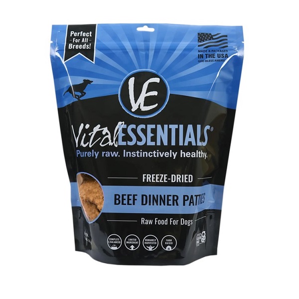 Vital Essentials Beef Dinner Patties Freeze-Dried Grain Free Dog Food - 14oz