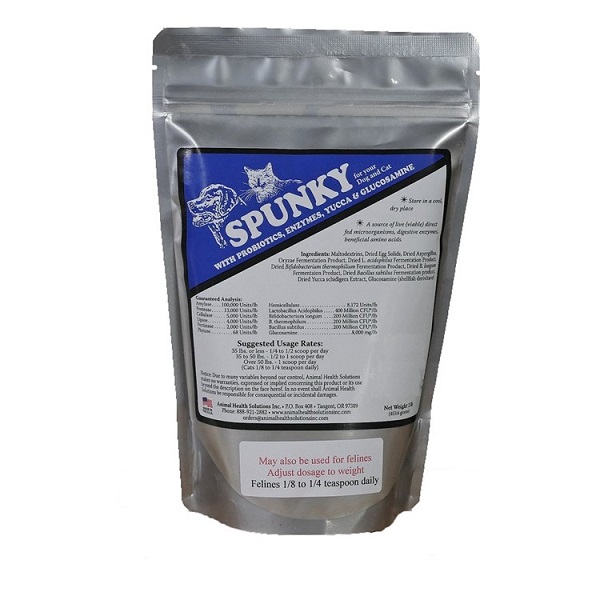Animal Health Solutions Spunky Probiotics, Enzymes Yucca & Glucosamine Dog & Cat Supplement - 1lb