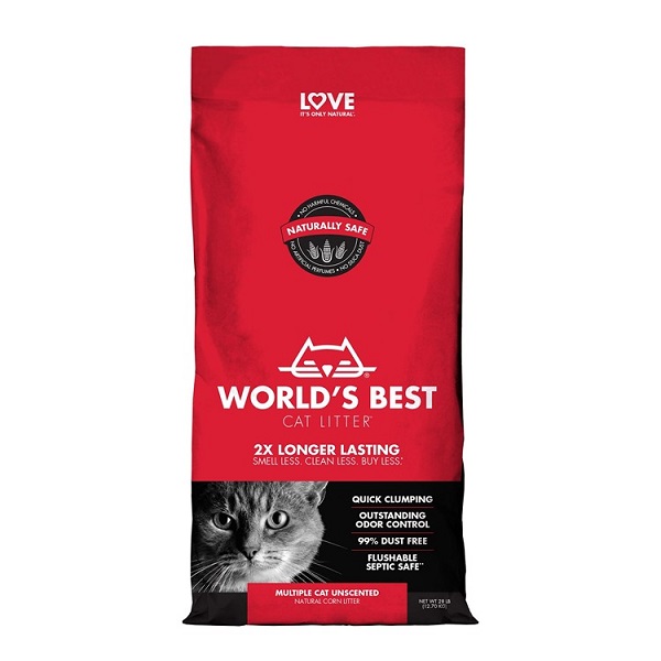 World's Best Multi-Cat Unscented Clumping Corn Cat Litter - 28lb