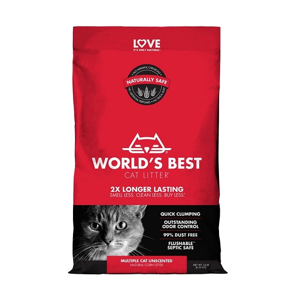 World's Best Multi-Cat Unscented Clumping Corn Cat Litter - 14lb