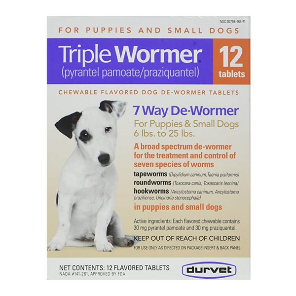 Durvet Triple Wormer 7 Way De-Wormer for Puppy & Small Dogs (6-25lbs) - 12ct