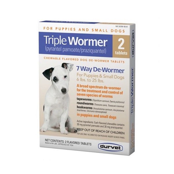 Durvet Triple Wormer 7 Way De-Wormer for Puppy & Small Dogs (6-25lbs) - 2ct