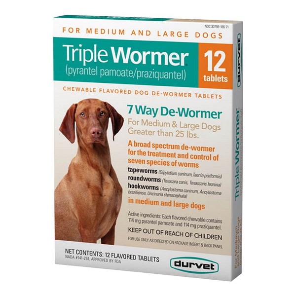 Durvet Triple Wormer 7 Way De-Wormer for Medium & Large Dogs (25+ lbs) - 12ct