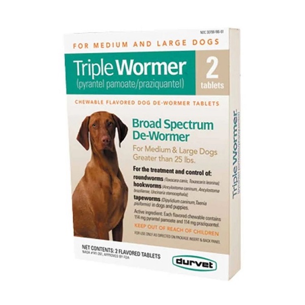 Durvet Triple Wormer 7 Way De-Wormer for Medium & Large Dogs (25+ lbs) - 2ct