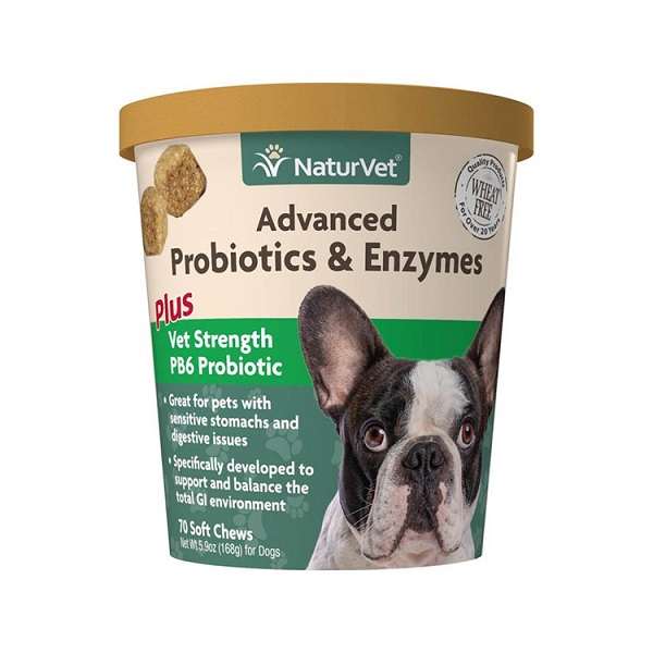 NaturVet Advanced Probiotics & Enzymes Plus Vet Strength Soft Chews Dog Supplement - 70ct