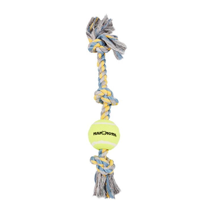 Mammoth 3 Knot Rope Tug w/Tennis Ball for Dogs - Medium (Assorted Colors)