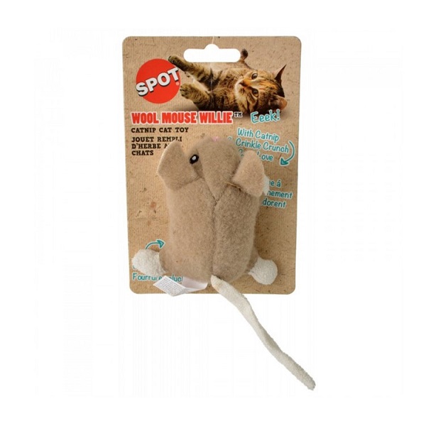Ethical Pet Spot Wool Mouse Willie w/Catnip Cat Toy - Assorted Colors (3.5")