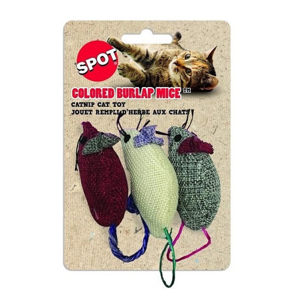 Ethical Pet Spot Burlap Mice Catnip Cat Toys - 3pk