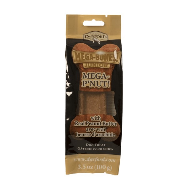 DARFORD Mega Bones Junior Mega P'Nut Flavor Bone Dog Treat - 3.5oz