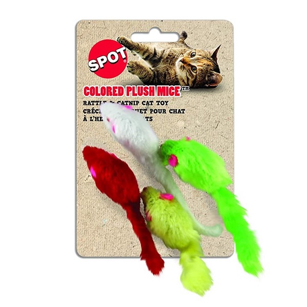 Ethical Pet Spot Colored Plush Mice with Catnip Cat Toy - 4pk