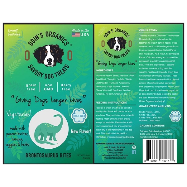 Odin's Organics Brontosaurus Bites Savory Dog Treats - 3.5oz