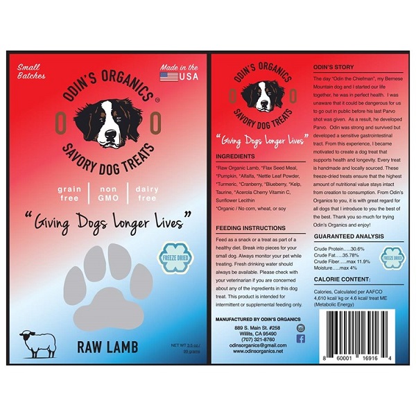 Odin's Organics Raw Lamb Savory Dog Treats - 4oz