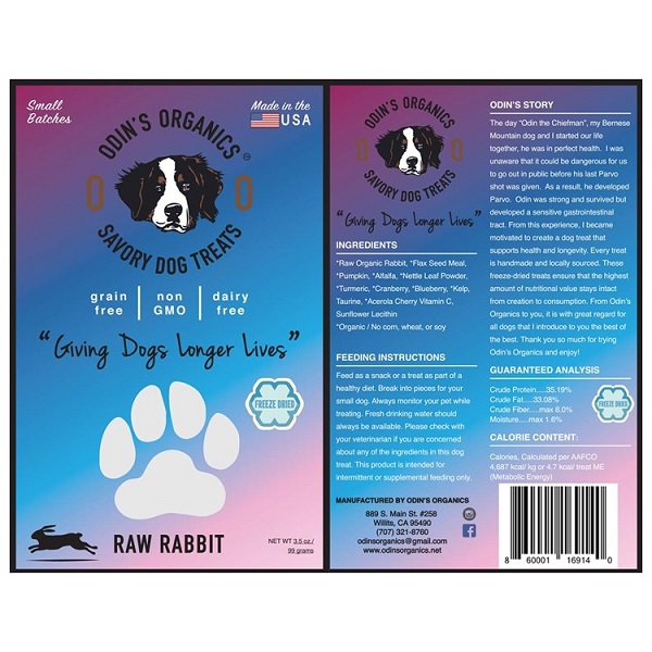 Odin's Organics Raw Rabbit Savory Dog Treats - 4oz