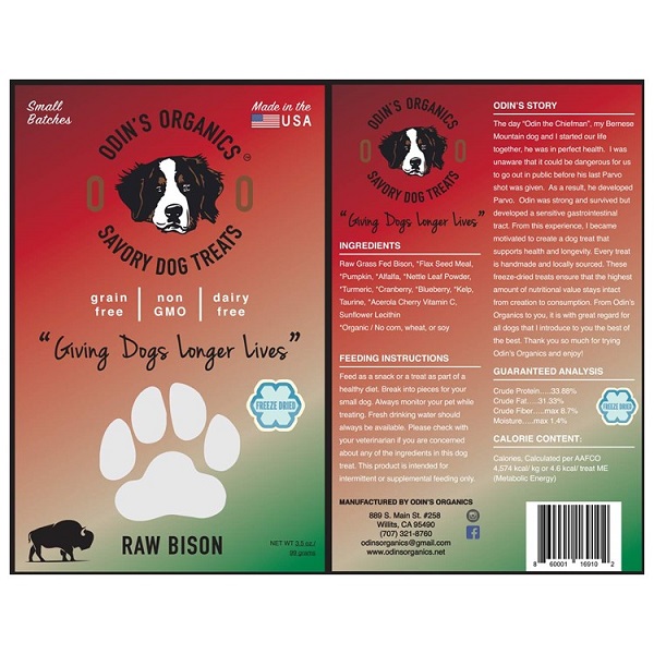 Odin's Organics Raw Bison Savory Dog Treats - 4oz