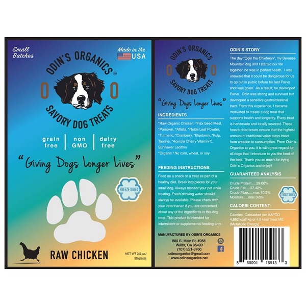 Odin's Organics Raw Chicken Savory Dog Treats - 4oz