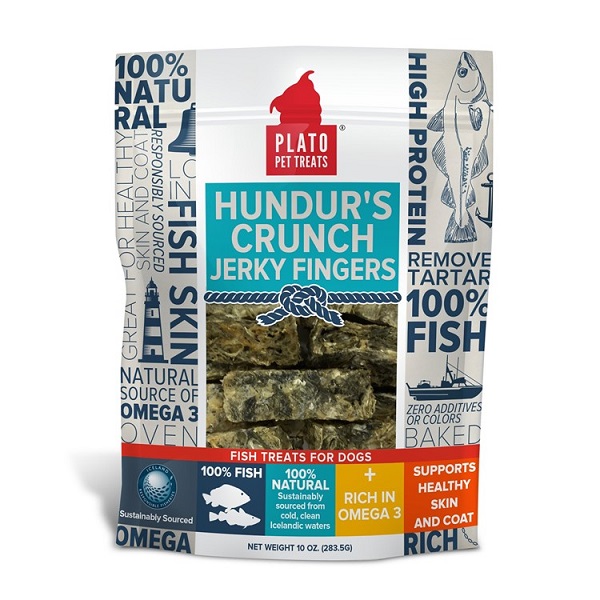 Plato Hundur's Crunch Fish Jerky Fingers Dog Treats - 10oz