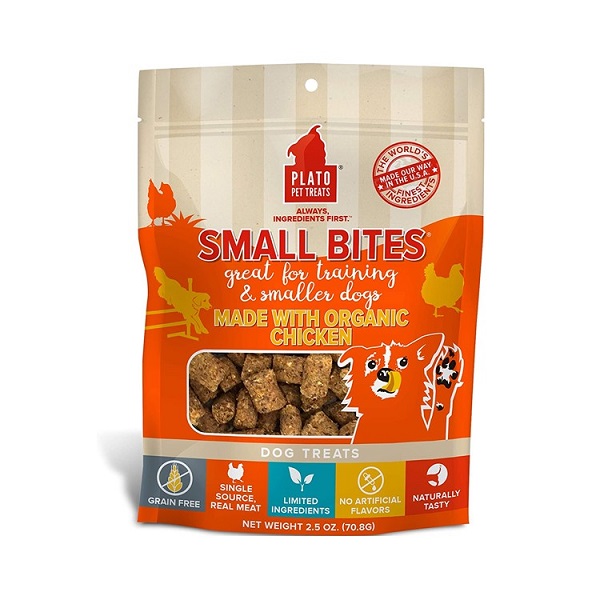 Plato Small Bites Organic Chicken Grain-Free Dog Treats - 2.5oz