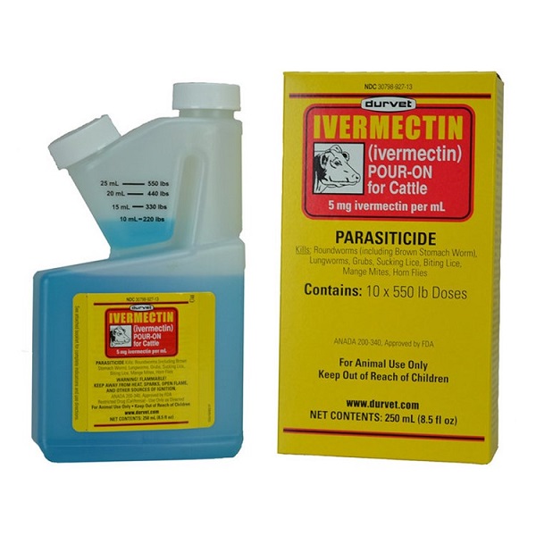 Durvet Ivermectin Pour-On Dewormer for Cattle - 250mL