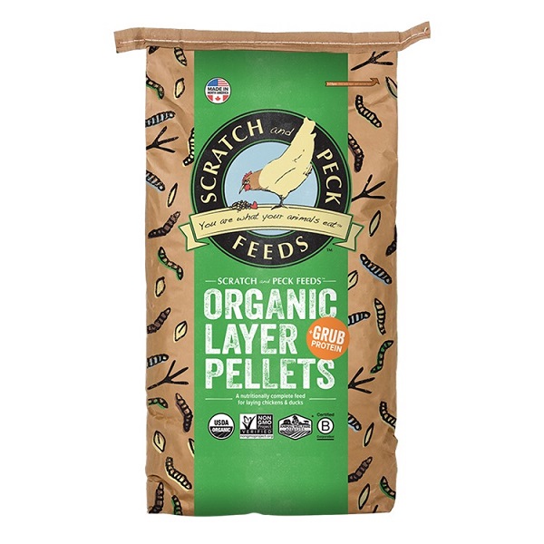 Scratch & Peck Naturally Free Organic Layer Pellets + Grub Protein Poultry Feed - 35lb