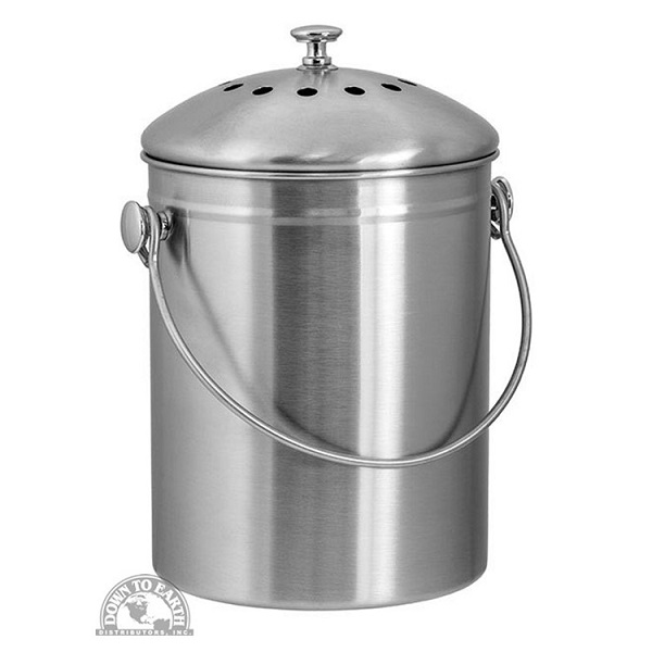 Down To Earth Stainless Steel Compost Pail w/Filter - 1.3 Gallon